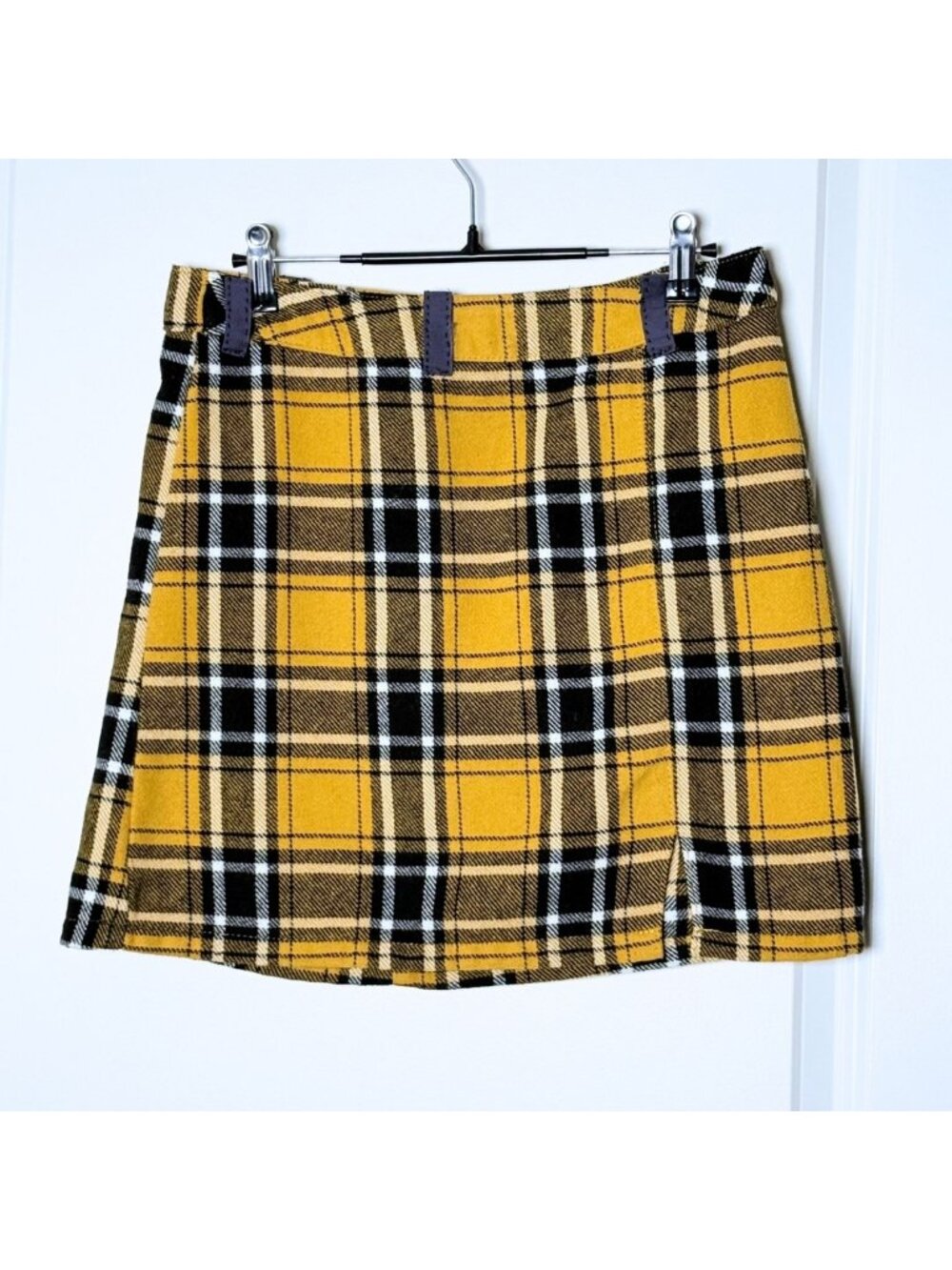 Yellow Plaid Mini Skirt Medium Tartan 90s Clueless Punk Academia Indie Preppy